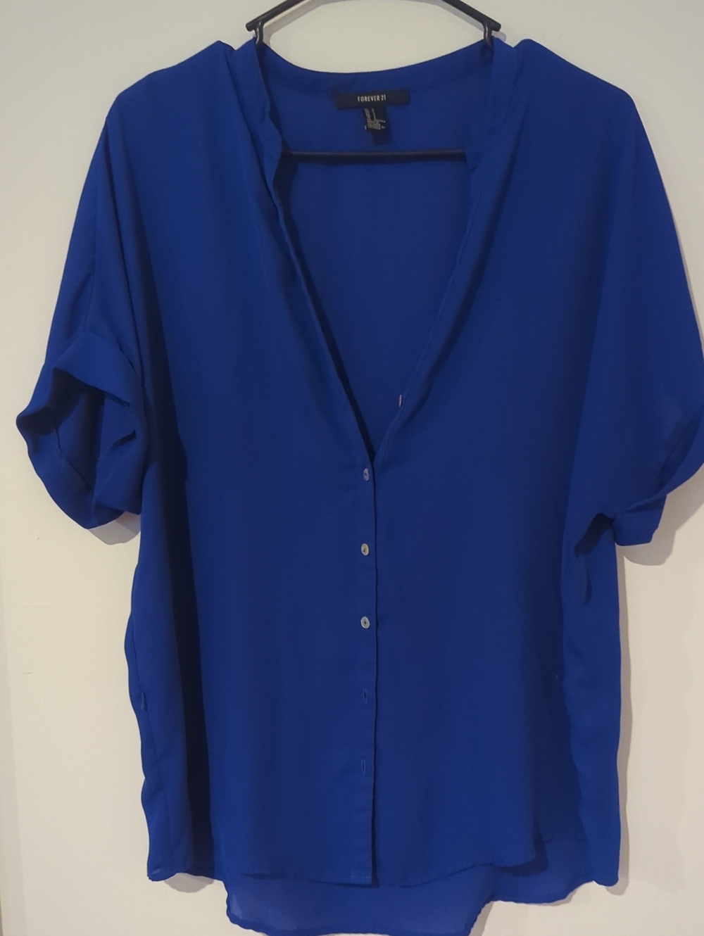 Forever 21 Cobalt Blue Short-Sleeve Button Blouse